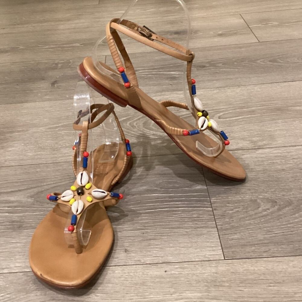 Cole Haan Leather Thong Sandals 7B 7 Tan Boho Beachy Seashell Resort‎ Vacay